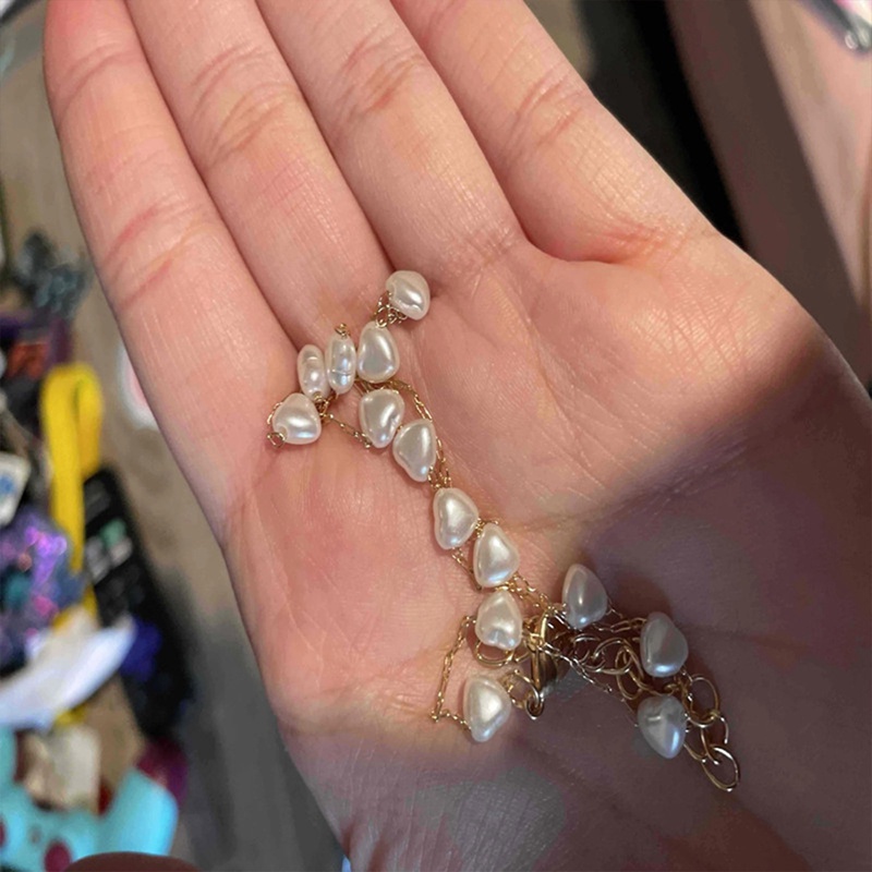 Kalung Rantai Klavikula Hias Mutiara Bentuk Hati Untuk Wanita