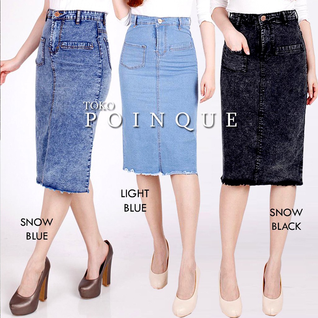Rok Span Highwaist | Rok Jeans Panjang 7/8 | Rok Jeans Span