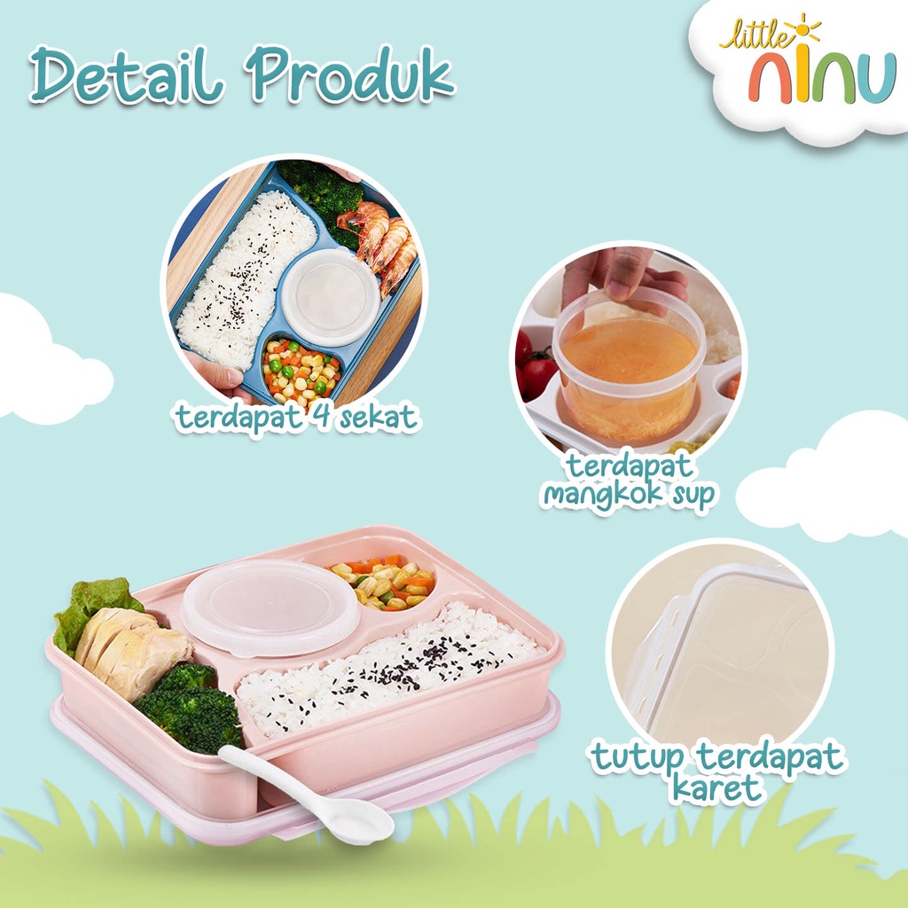 LITTLE NINU Lunch Box Kontainer Polos Isi 4 Bagian