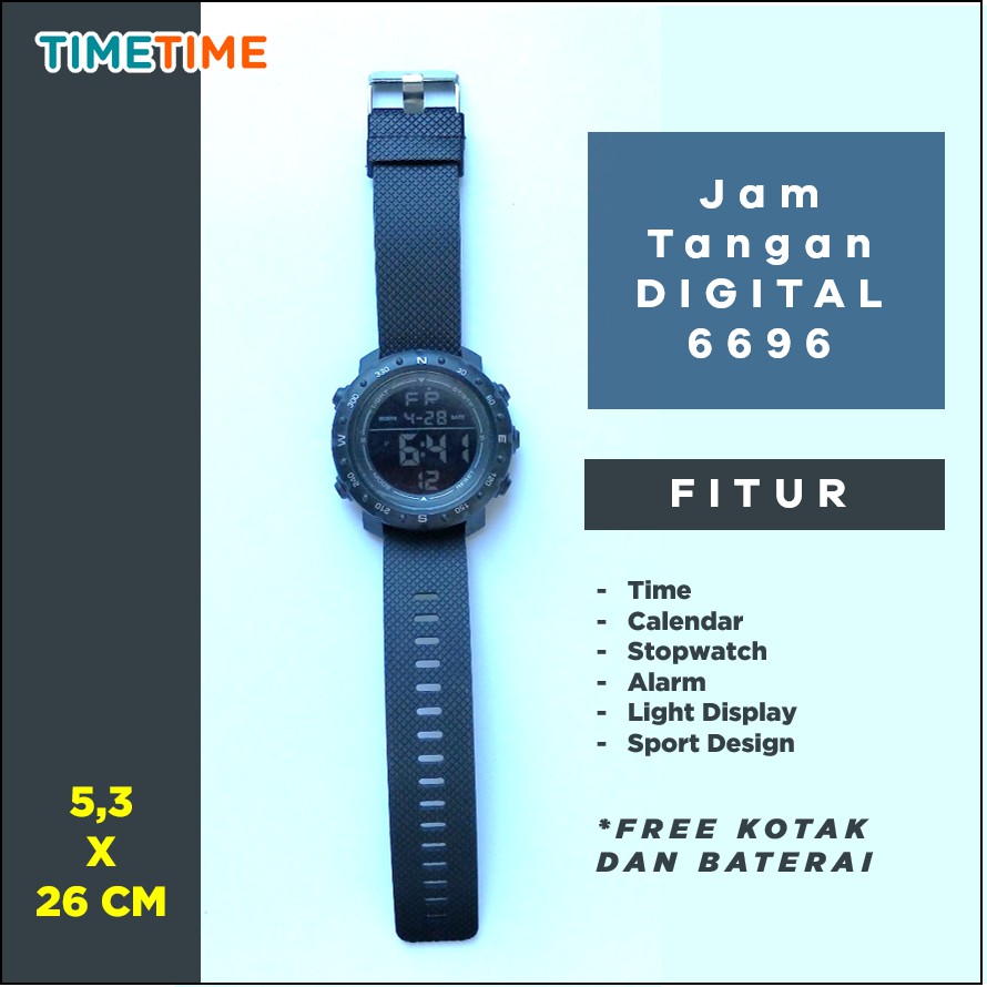 Jam Tangan Digital Sport Design Warna Hitam Free Baterai dan Kotak SC6696