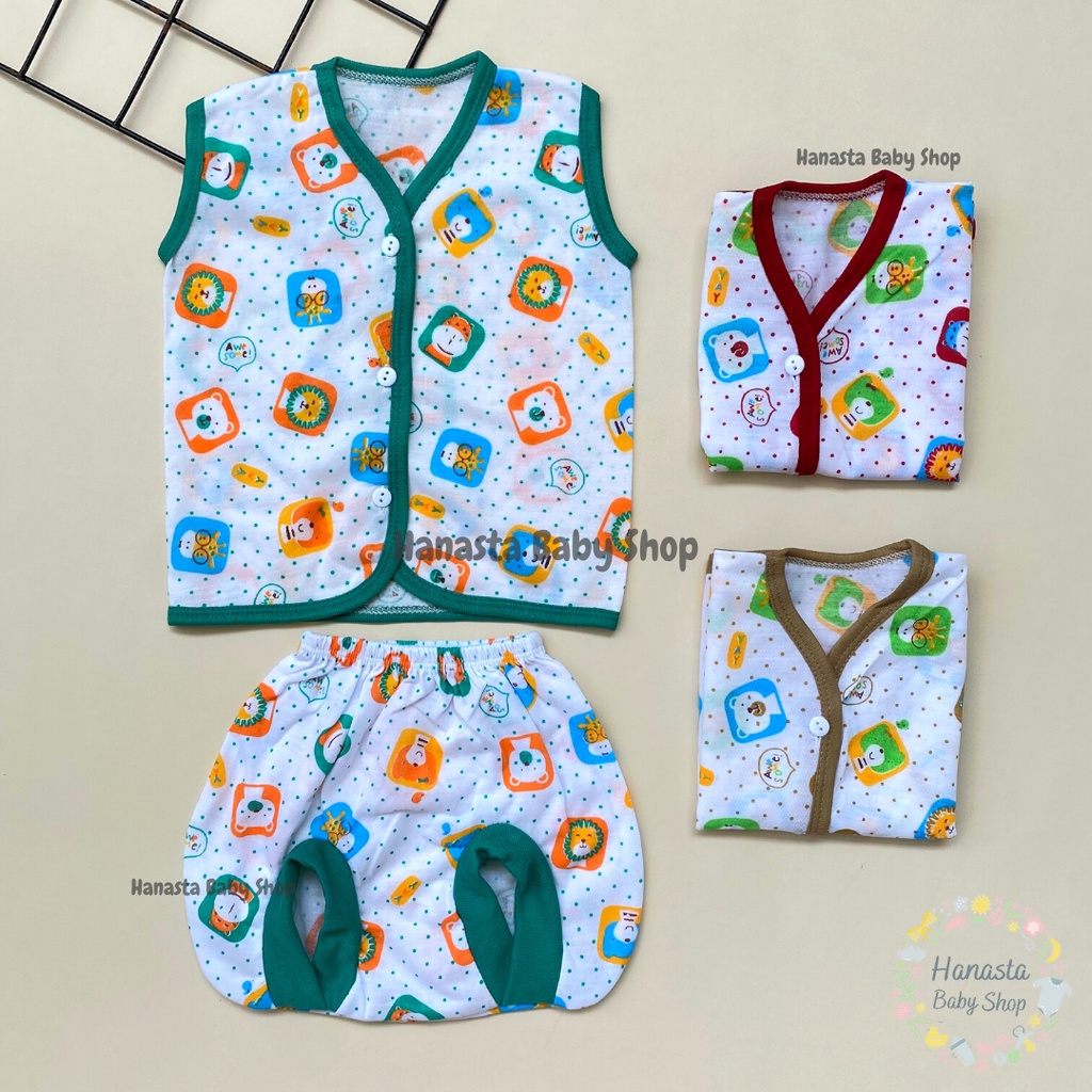 Baju Bayi Newborn Setelan Lengan Kutung Katun Animal Bintik 0-9 Bulan