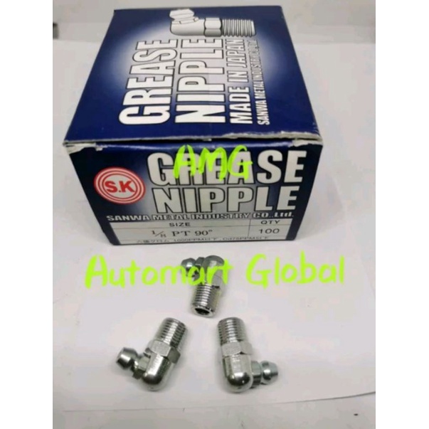 grease nipple nepel gemuk 10mm 90 derajat bengkok 1/8  asli sk Japan