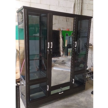 lemari baju kaca 3 pintu + laci ukuran 150x50x180 cm