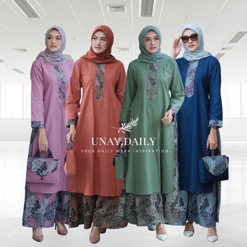 Niswara Batik Wanita By Unay Daily Original - Tunik + Kulot + Masker + Tas