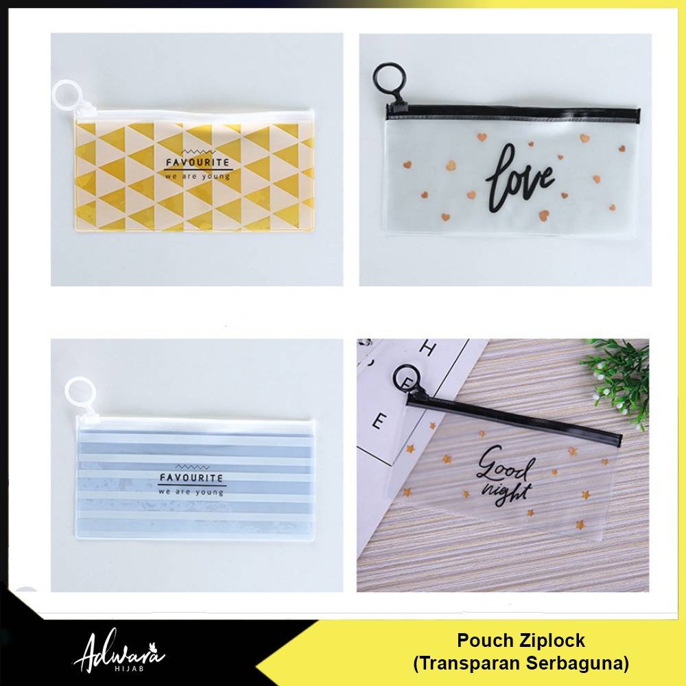 Tempat Penyimpanan Transparan Serbaguna / Pouch Ziplock Kosmetik / Tempat Pensil Serbaguna Motif