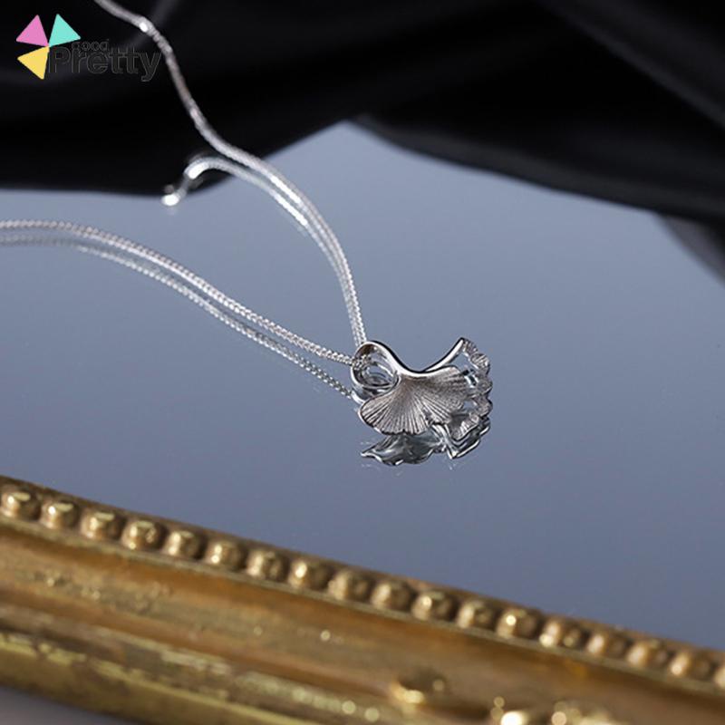 1 Pcs Korea Kalung Wanita Titanium Anti Karat Perak Ginkgo Biloba Melubangi Chain Necklace - PD