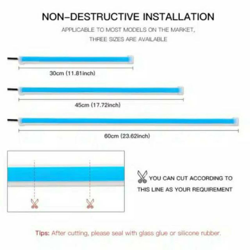 Lampu Alis LED slim 24v DRL fleksibel 60cm 2 warna sein running (1pasang=2pcs)