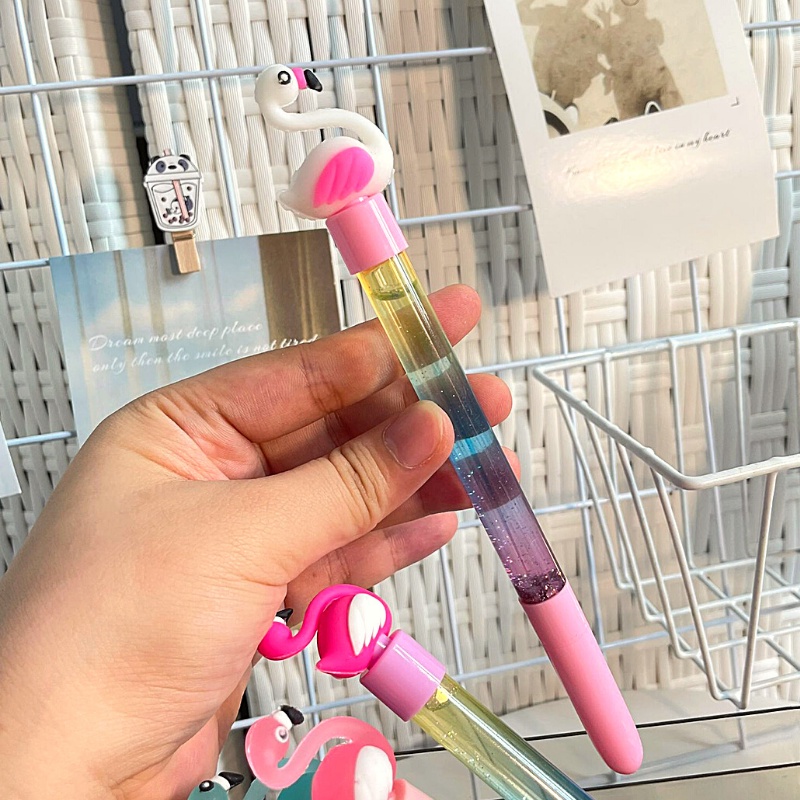 PEN GEL GLITTER KARAKTER FLAMINGO BOLPEN LUCU PENA UNIK PULPEN IMUT READY COD-5