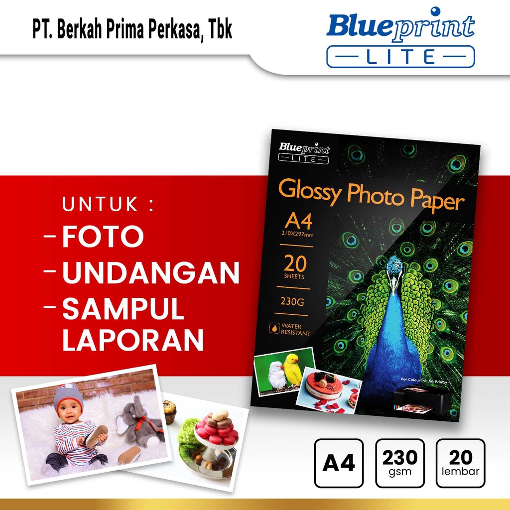 

Kertas Foto Glossy Photo Paper Poto BLUEPRINT Lite A4 - 10R 230 gsm