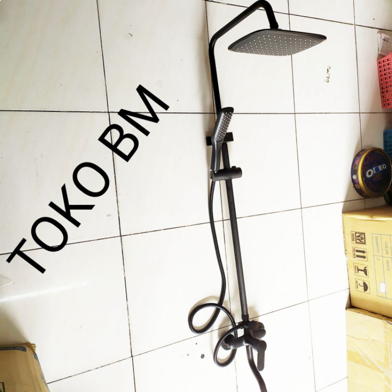 shower set dinding black/shower coloumn panas dingin hitam doff