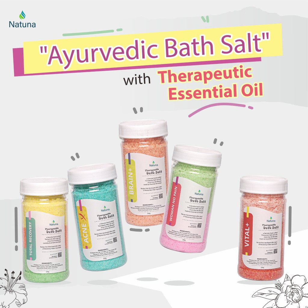 Natuna AYURVEDIC BATH SALT Therapeutic Essential Oil Himalayan Pink Epsom Sea Salt Garam Mandi Kaki