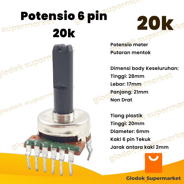 Potensio 6 pin 20k Stereo Kaki 6 Tekuk Volume Mixer 203