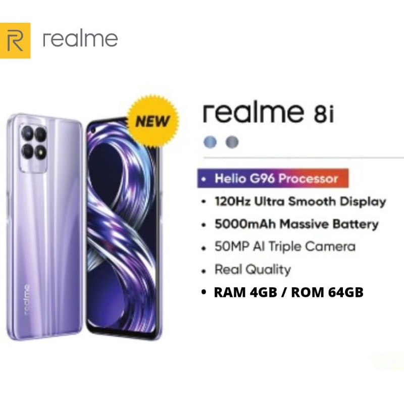 HP BARU REALME 8i | 8pro Camera 108MP Display Super Amoled ORIGINAL TERBARU GARANSI RESMI INDONESIA-Realme8i 4/64 Purple