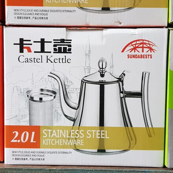 Castel Tea Pot Kettle / Teko Teh Stainless 2 L (dengan saringan)