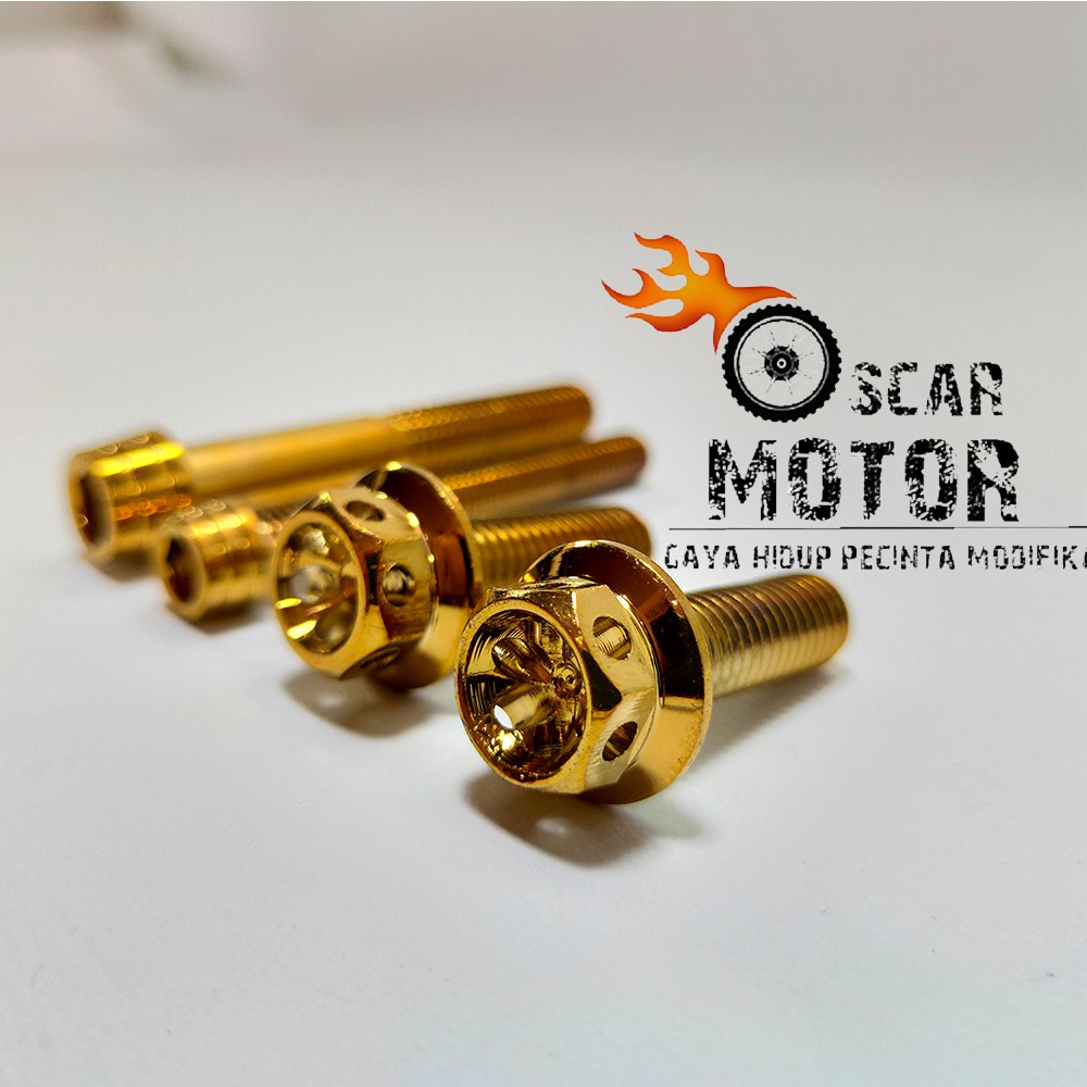 BAUT PROBOLT KERUCUT KALIPER MONOBLOK HONDA GOLD FLOWER 1SET 4PCS motor