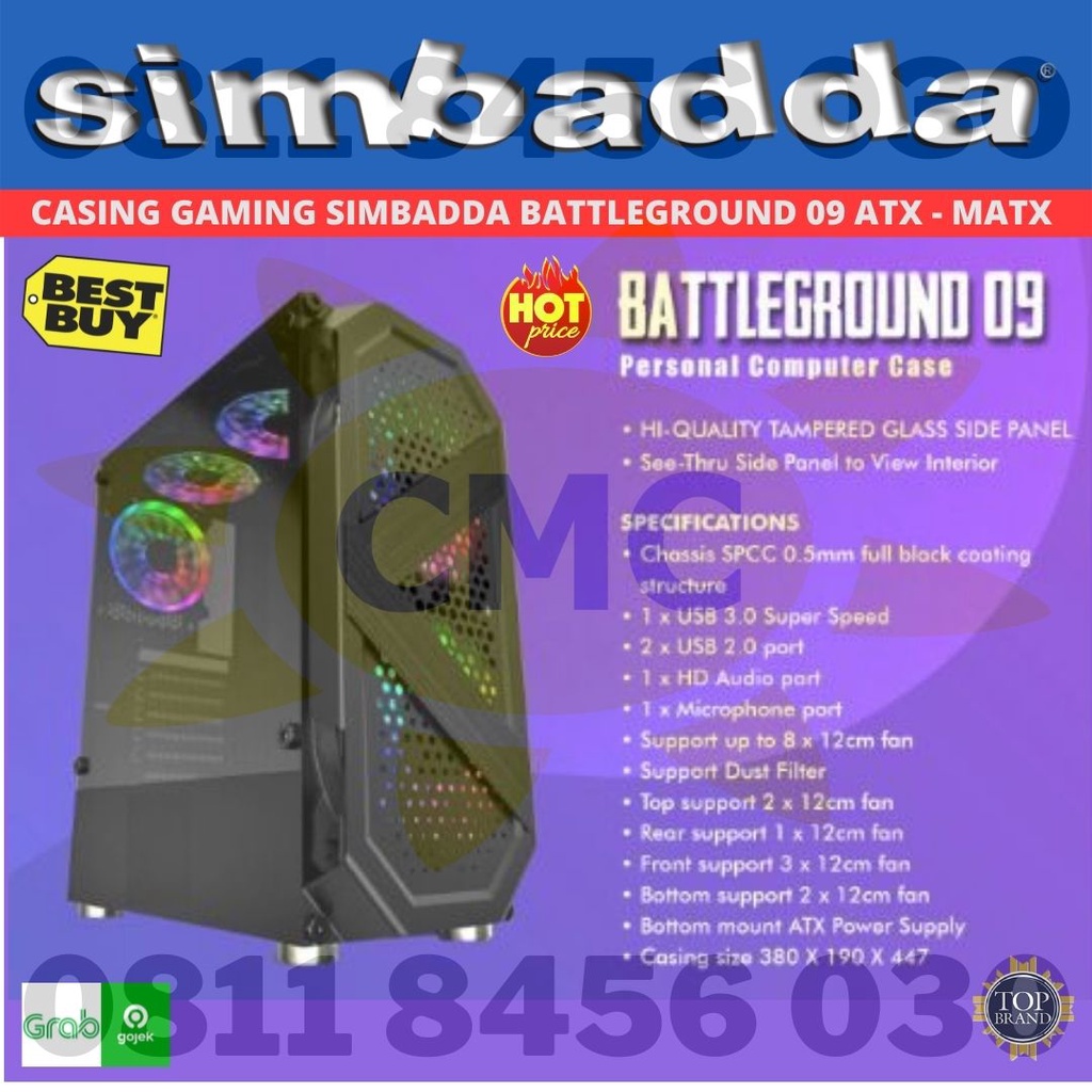 Casing Gaming Simbadda BattleGround 9 mATX Tempered Glass