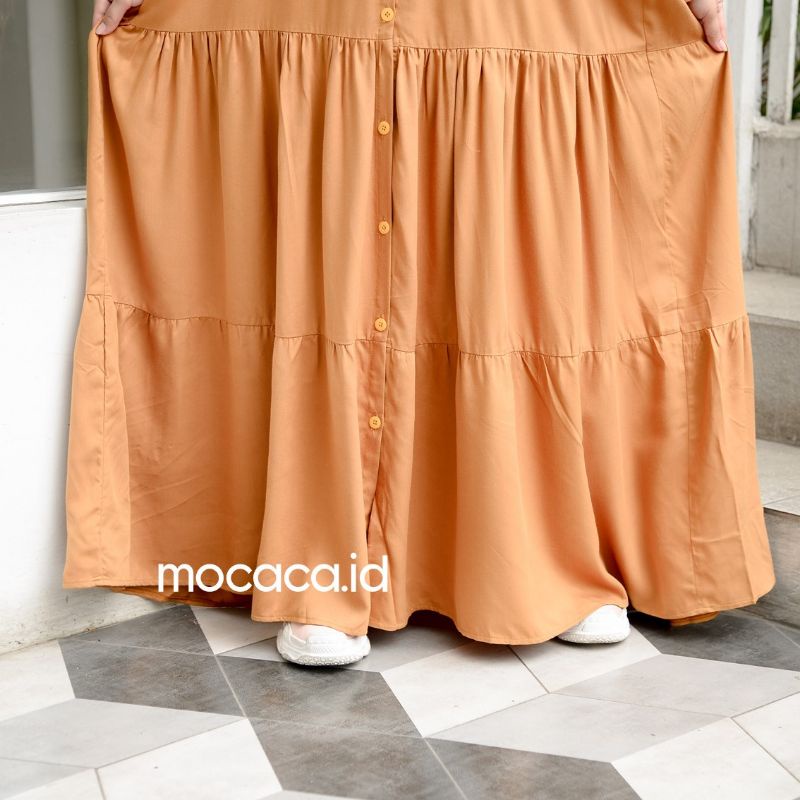 mustard dress wanita ootd hijab mustard coral kuning busuk jumbo full kancing busui rayon twill premium lengan kancing