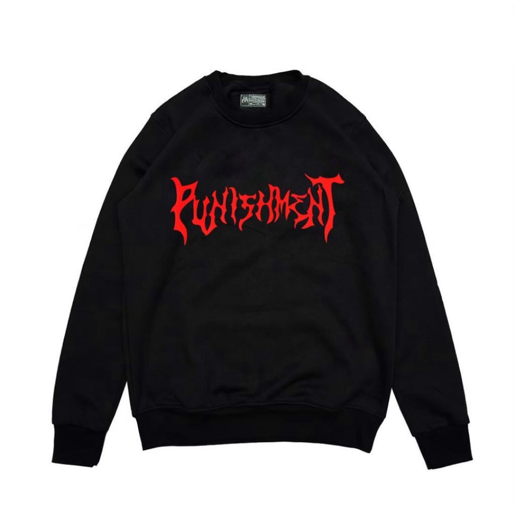 Sweater pria/wanita bordir sweatshirt Crewneck bordir metal pria/wanita aesthetic PUNISHMENT DISASTER