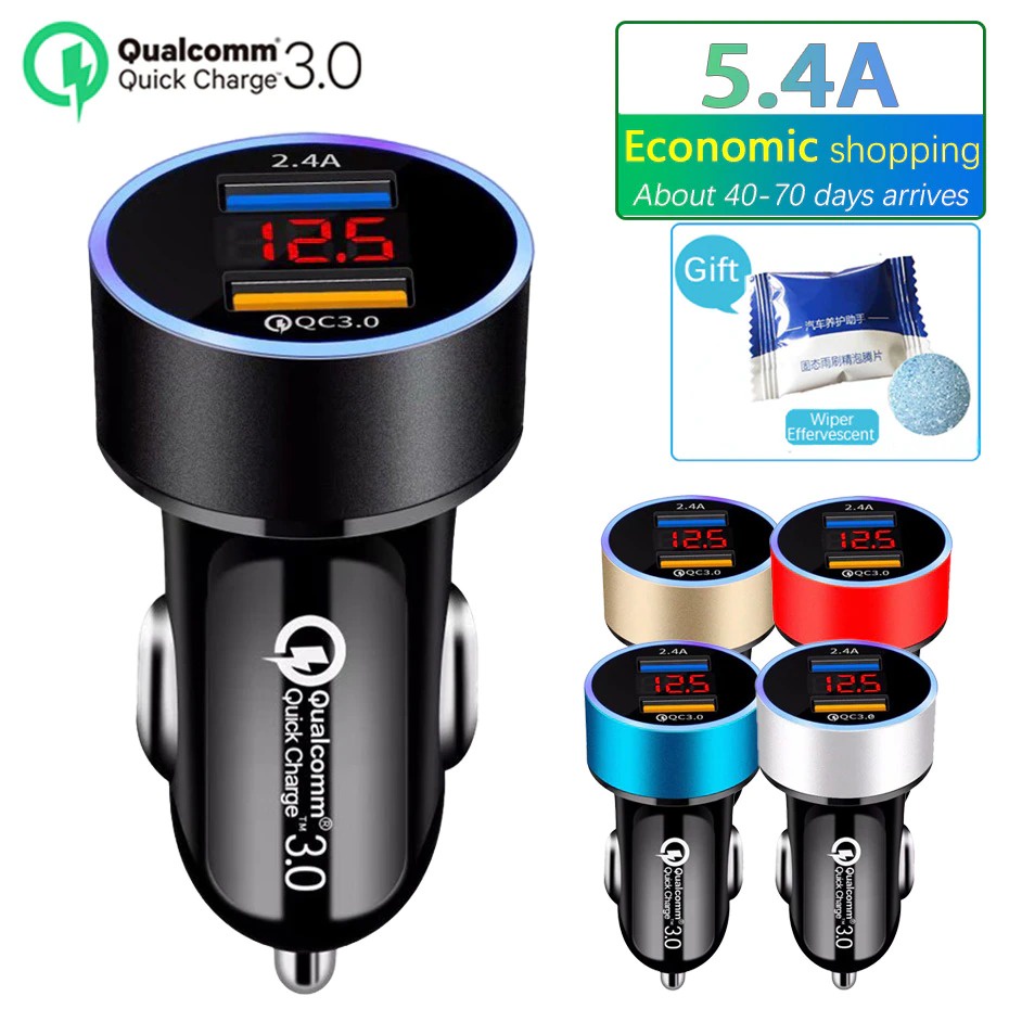 - Leeioo Car Charger Dual USB Port QC 3.0 2.4 A LCD Display - Black - 7RRSBMBK