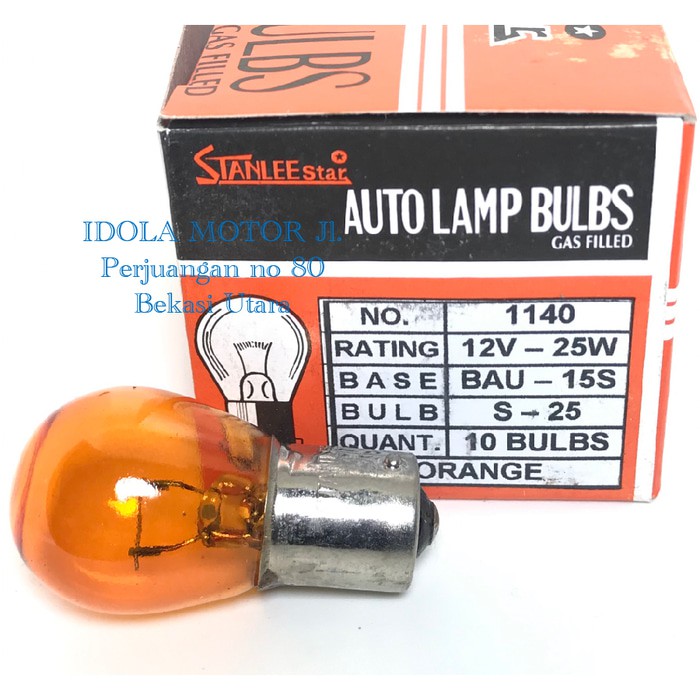 Bohlam lampu sen 12v kaki 1 warna oren orange no.1140 stanlee star