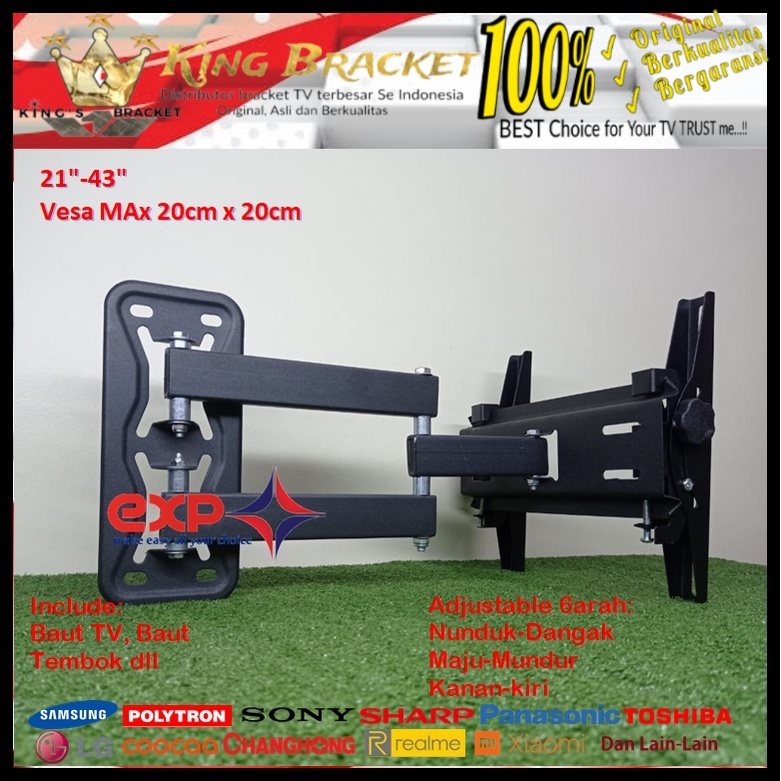 Bracket TV PANASONIC 14 s/d 43 inch 6 ARAH FULL BESI SUPER KOKOH GARANSI 100% ORI