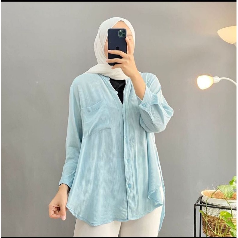 BLOUSE WANITA KEKINIAN OVERSIZE//KEMEJA WANITA BUSUI KANCING CRINKLE