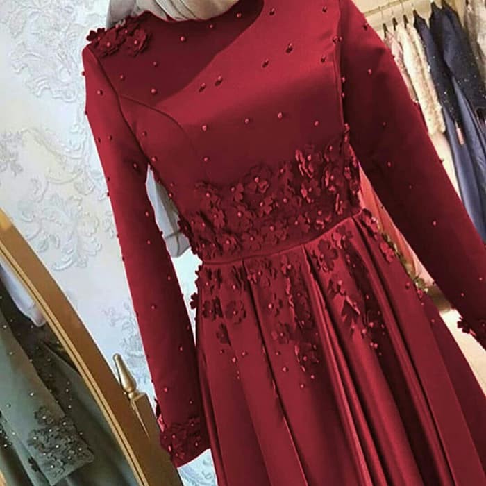 BAJU ATASAN DRES WANITA  Gamis Maxi Mote Mawar Maroon - Maroon