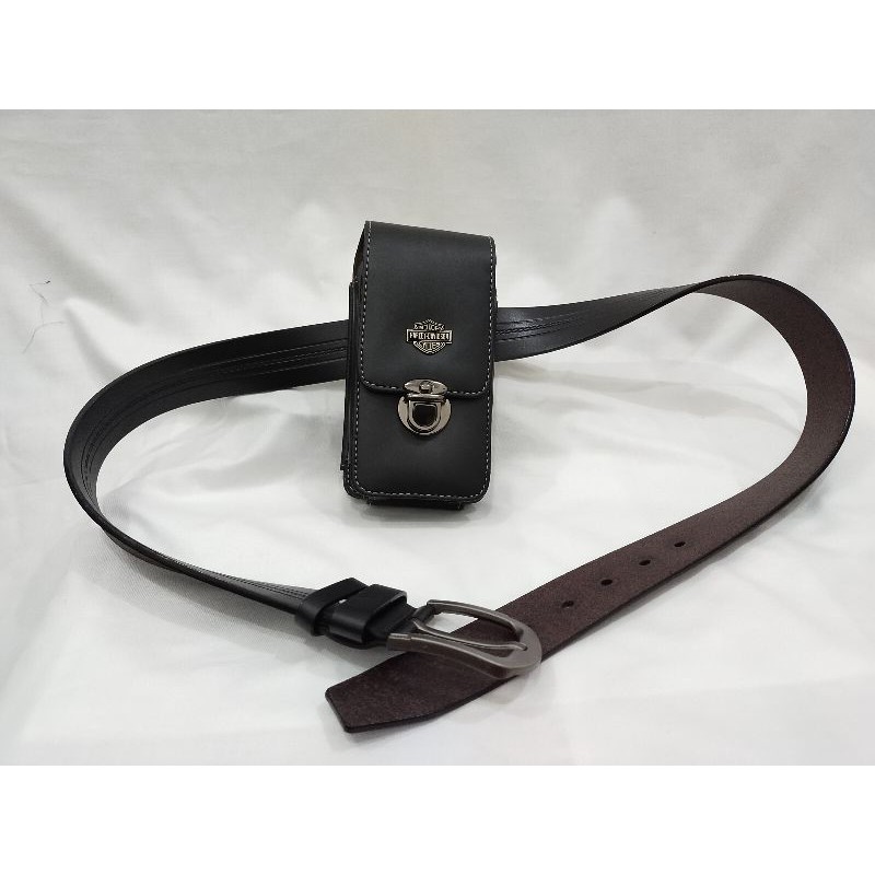 sarung hp pinggang 2 slot + sabuk gesper pria Leather