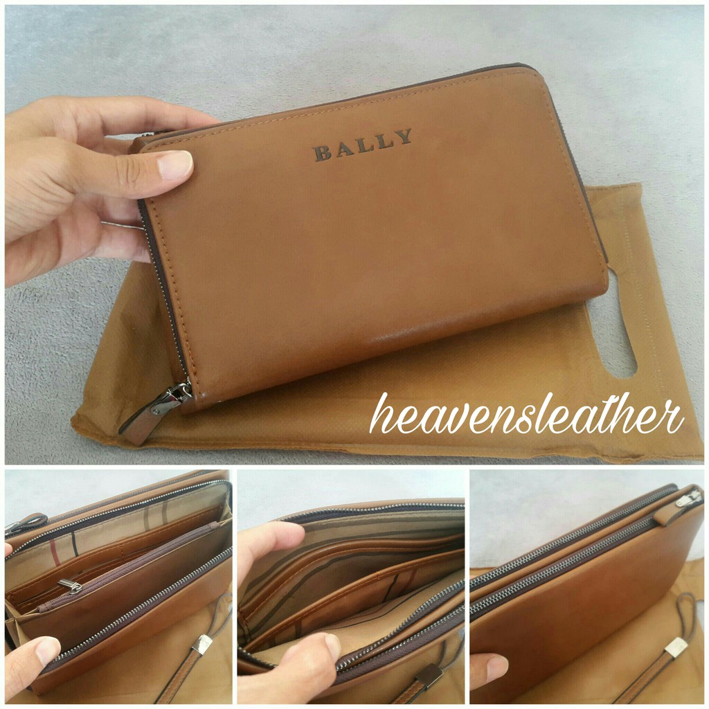 DOMPET CLUTCH HAND BAG KULIT PRIA IMPORT BALLY COKLAT MUDA KODE 1668