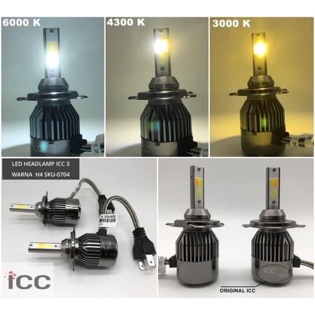 LAMPU LED 3 WARNA H4 ICPLUS 3600 LUMENS MERK ICC | LAMPU FOGLAMP LED 3 WARNA