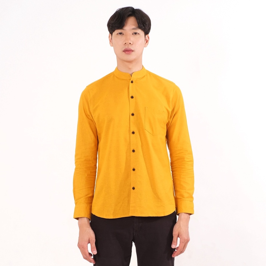 SANVANINA Kemeja Pria Basic Polos Shanghai Panjang Mustard - Kareem Mustard E-1414G