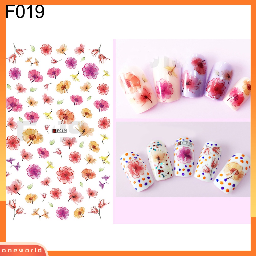 (ONWO) 1 Lembar Stiker Nail Art DIY Motif Bunga / Kupu-Kupu