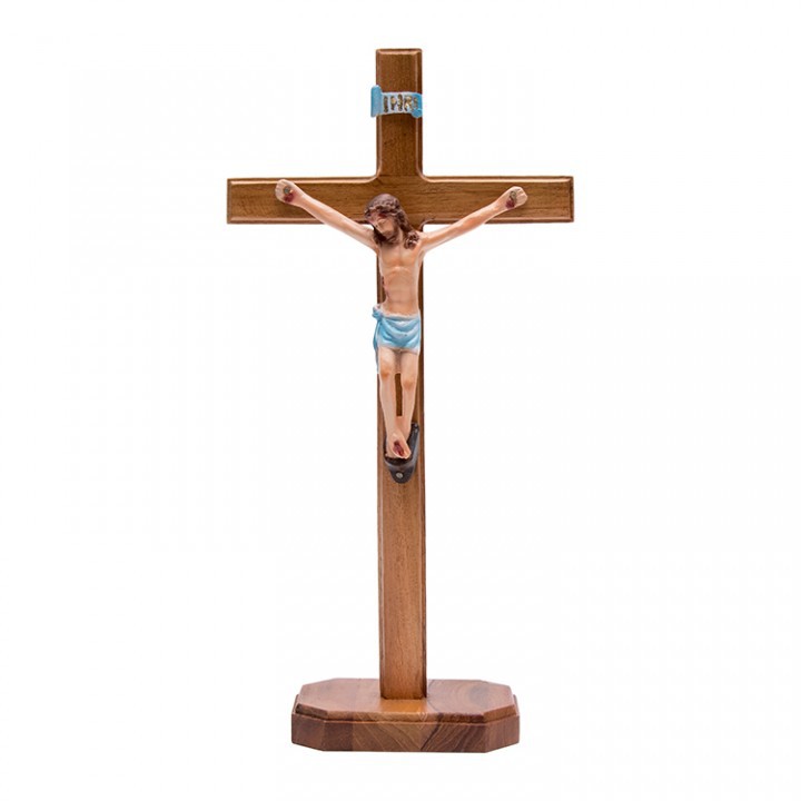 Salib Duduk Katolik Kayu Coklat Natural 37cm salib katolik salib kayu jati pajangan salib dekorasi s