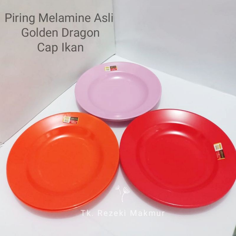 Piring Makan ( 6pcs) 100% Foodgrade Melamin Cap Ikan / Golden Dragon, Melamin Asli ber-SNI