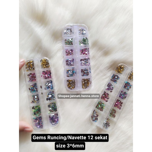 GEMS RUNCING 12 SEKAT NAVETTE AKSESORIS NAIL ART STORAGE 12 SEKAT DROP TEARS JANNATI HENNA STORE