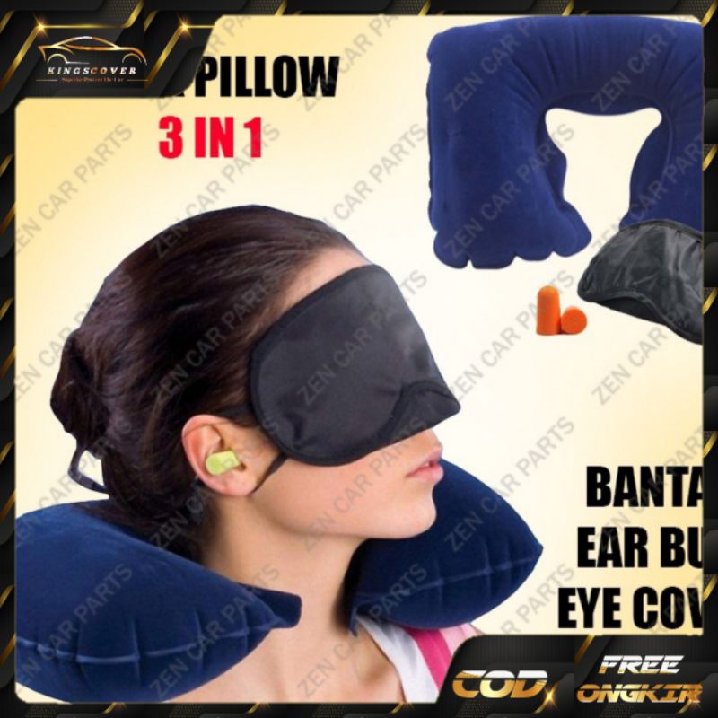 Bantal Leher Angin Penutup Mata Telinga Lengkap Travel Pillow