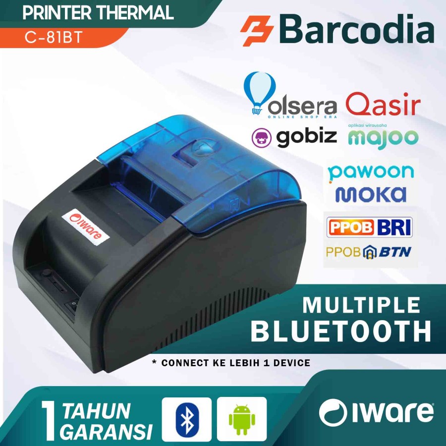 PRINTER THERMAL 80MM PRINTER BLUETOOTH CETAK STRUK KASIR/PPOB IWARE C81BT RJ11