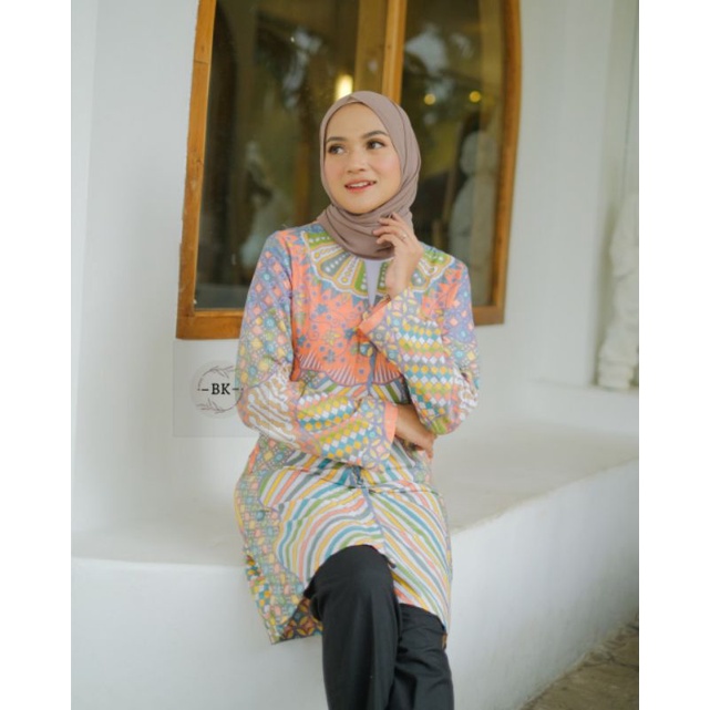 TUNIK BATIK MODERN SOFTCOLOR MOZAIK || ATASAN WANITA || M-L-XL-XXL-3L