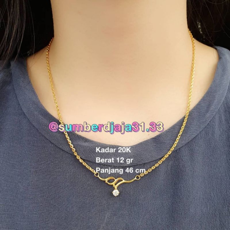 202. Kalung Siem Sambung Swarovski Emas Kuning 20K Sumber Djaja Blauran Surabaya Berat 12+ gr