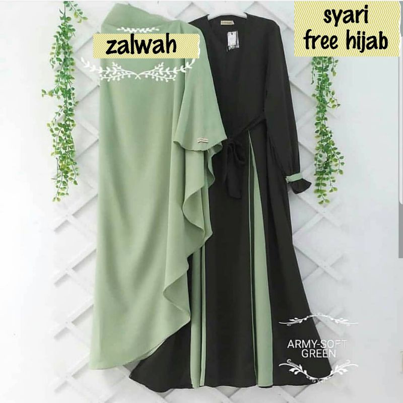 Zalwah Syari FREE KHIMAR - Dress Baju Gamis Syari Busui Syari Wanita Kondangan Nikahan Warna Polos H