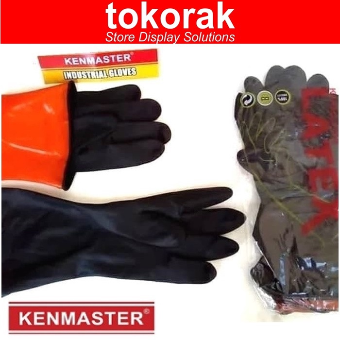 KENMASTER SARUNG TANGAN KARET LATEX L HITAM/ORANGE BERKEBUN