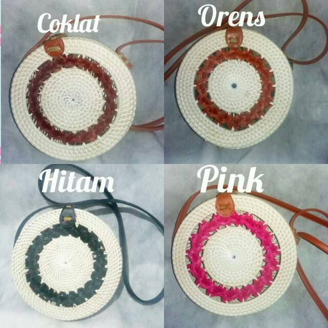 Tas Rotan ATA Tas Rotan Bali Ate Tas Raisa Bulat Putih Handmade 20cm