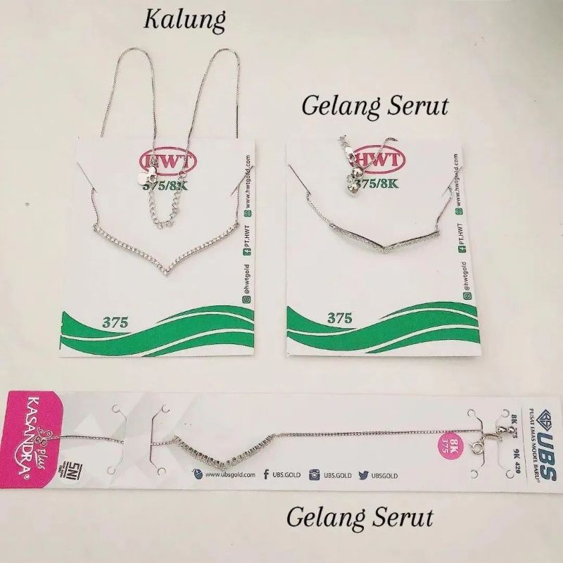 Kalung dan gelang serut Aurel Putih white gold HWT UBS kadar 375 8k