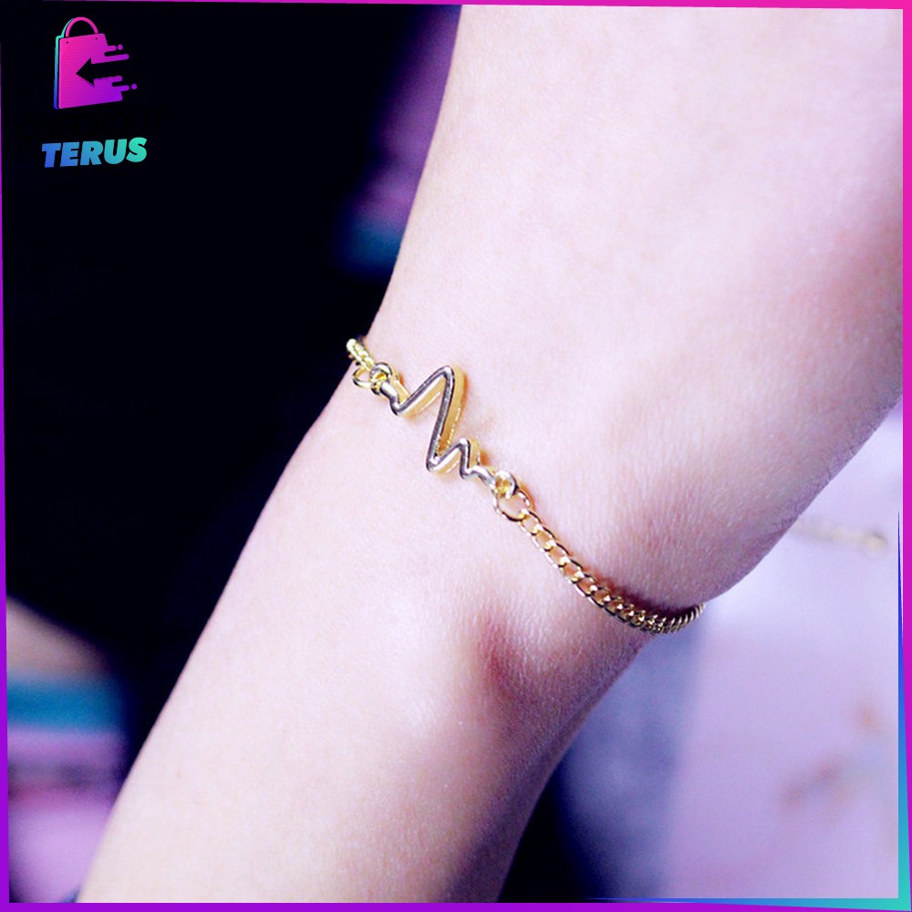 CT K82 Gelang Rantai Bentuk Denyut Jantung Korean Style Pria Wanita Gelang Zigzag Nadi Aksesoris Adjustable Simple