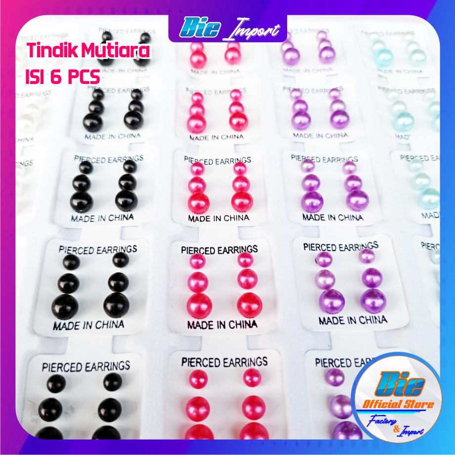 isi 6 Pcs Tindik Mutiara Korea set 3 Pasang Impor Best Seller