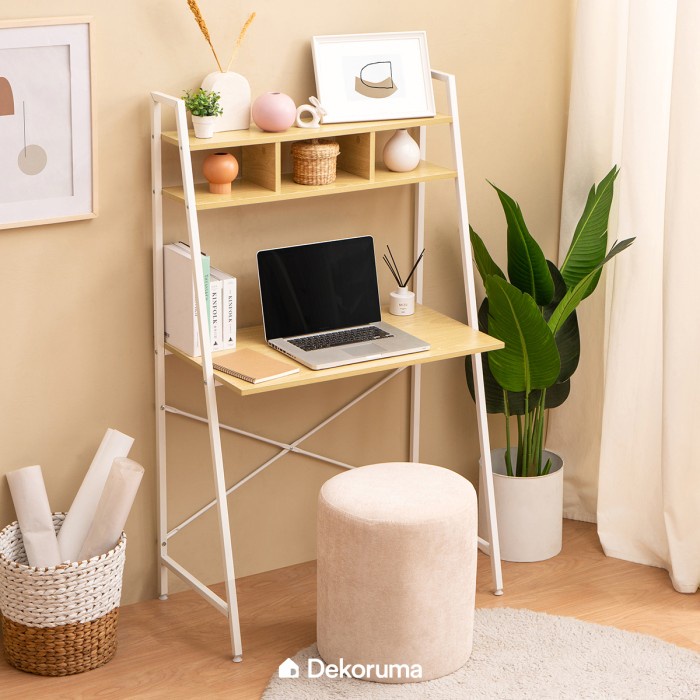 Dekoruma TOSHI Meja Belajar dengan Rak | Meja Kerja Kayu Minimalis