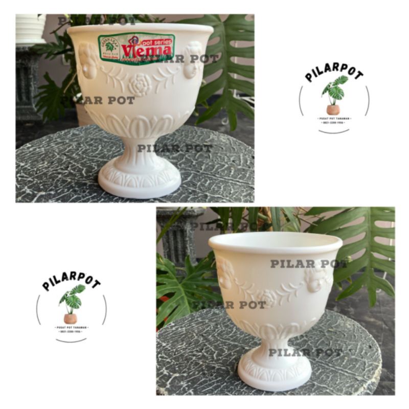 Pot bunga tanaman piala hias interior putih 13,5cm - GREEN LEAF 624