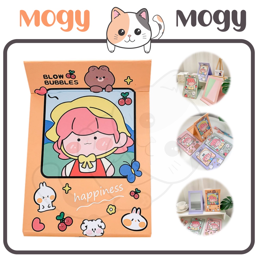 MOGYMOGY HR240 Cermin Lipat Model Buku Kaca Rias Kartun Foldable Mirror