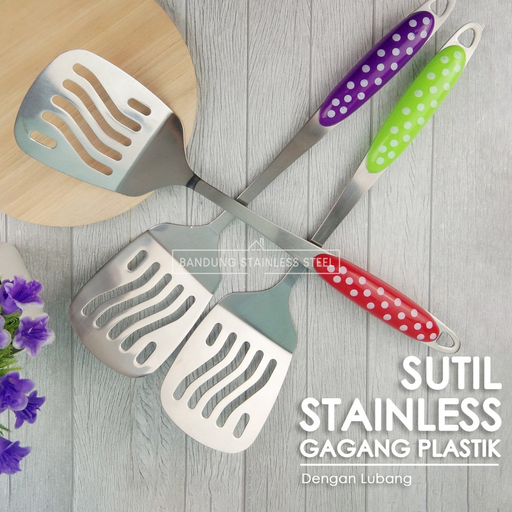 Susuk sutil spatula stainless steel murah gagang plastik  dengan lubang KW-W03