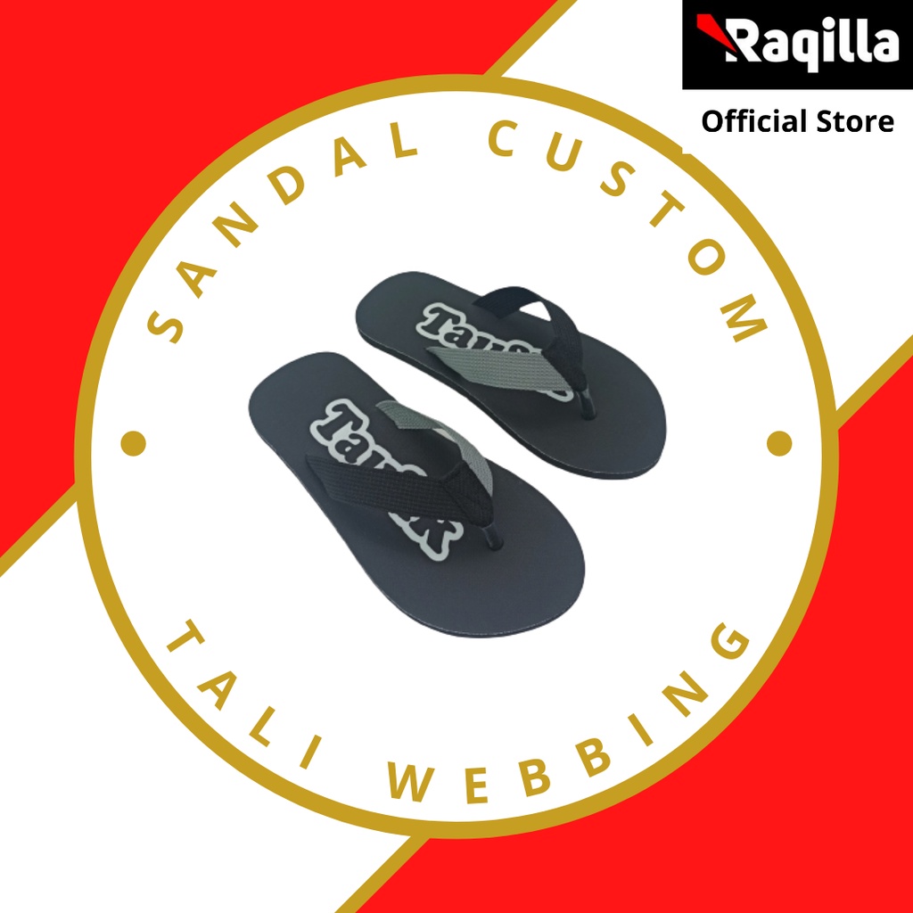 Sandal Jepit Custom Nama Tali Webbing HITAM ABU Editions